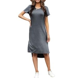Alaster Queen‎ Womens Heather Grey T-Shirt Dress High-Low Hem Midi Pockets NWT